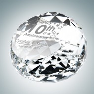 Clear Gem Cut Round Engraved Optical Crystal Paperweight