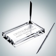 Engraved Optical Crystal Single Pen Desk Set