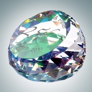 Color Coated Gem Cut Round Engraved Optical Crystal Paperweight