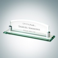 Engraved Jade Crystal Desk Nameplate with Aluminum Holder