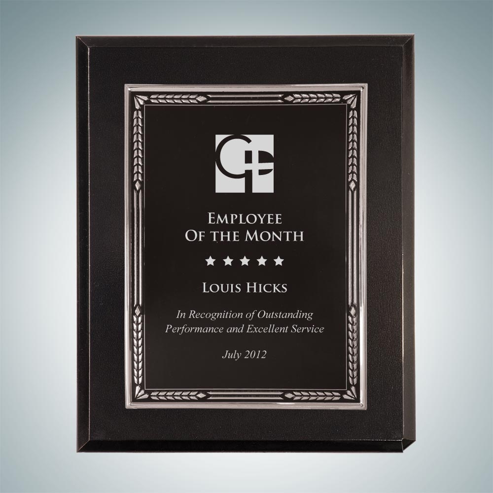 Black Silver Embossed Plate On High Gloss Solid Horiz./verti. Blackwood Finish Plaque (s)*