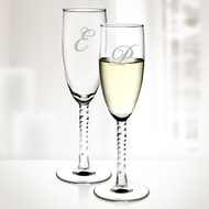 Set of 2 Engraved Molten Glass Angelique Twisted Champagne Flutes