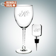 Engraved Wine Goblet and Wine Stopper Gift Set