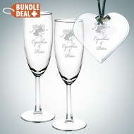 Engraved 2pc Flute and Heart Ornament Gift Set