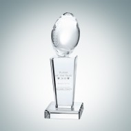 Engraved Optical Crystal Football on Pedestal