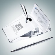 Engraved Optical Crystal Card Holder Pen Set