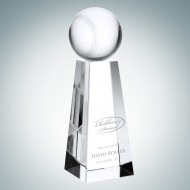 Engraved Optical Crystal Championship Baseball Trophy