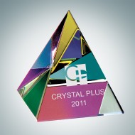 Color Coated Pyramid Engraved Optical Crystal Paperweight