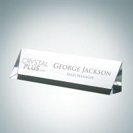 Engraved Optical Crystal Slant Front Desk Nameplate