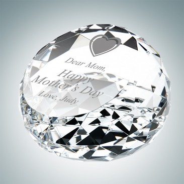 Clear Gem Cut Round Engraved Optical Crystal Paperweight