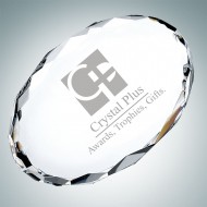 Gem-Cut Oval Engraved Optical Crystal Paperweight