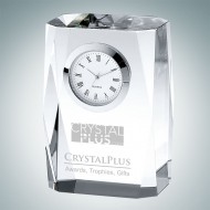 Beveled Column Engraved Optic Crystal Clock