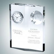 Globe Plaque Engraved Optic Crystal Clock