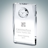 Beveled Plaque Engraved Optical Crystal Clock