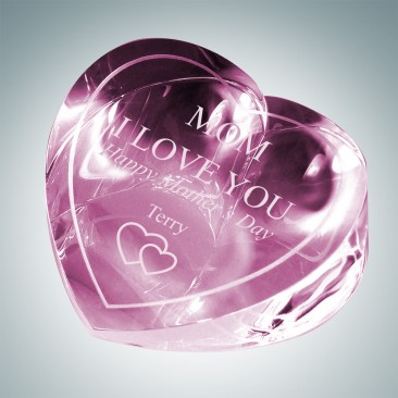 Forget-Me-Not Pink Heart Engraved Optical Crystal Mother's Day Keepsake