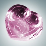 Forget-Me-Not Pink Heart Engraved Optical Crystal Keepsake