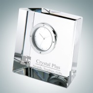 Slanted Block Engraved Optic Crystal Clock