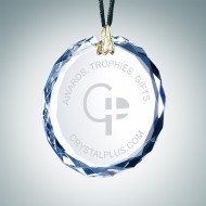 Engraved Optical Crystal Gem-Cut Round Christmas Tree Ornament