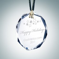 Engraved Optical Crystal Gem-Cut Octagon Christmas Tree Ornament