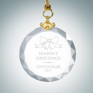 Engraved Optical Crystal Deluxe Circle Christmas Tree Ornament