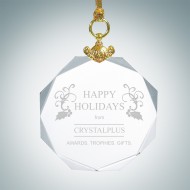 Engraved Jade Glass Beveled Octagon Christmas Tree Ornament