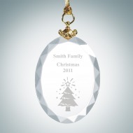 Engraved Optical Crystal Deluxe Oval Christmas Tree Ornament