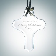 Engraved Jade Glass Beveled Cross Shape Christmas Tree Ornament
