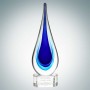 Art Glass Blue Teardrop Award - Lrg