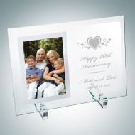 Engraved Vertical Jade Glass Mirror Picture Frame with Stand
