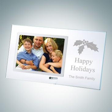 Horizontal Clear Glass Happy Holidays Stainless Picture Frames with Silver Pole