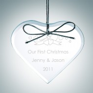 Engraved Clear Glass Premium Heart Christmas Tree Ornaments
