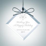 Engraved Clear Glass Premium Square Diamond Christmas Tree Ornaments