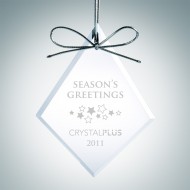 Engraved Clear Glass Premium Diamond Shape Christmas Tree Ornament