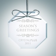 Engraved Clear Glass Premium Octagon Christmas Tree Ornaments