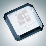Beveled Square Engraved Clear Glass Paperweight
