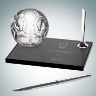 Molten Glass and Smoke Glass Engraved Soccer Pen Set