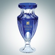 Engraved Blue Dante Crystal Vase