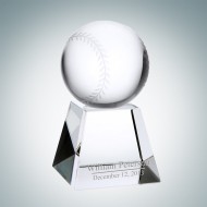 Engraved Optical Crystal Baseball with Base