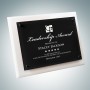 White Wood Piano Finish Plaque w/ Floating Black Glass Plate - Sm