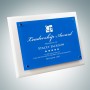 White Wood Piano Finish Plaque w/ Floating Blue Glass Plate - Med