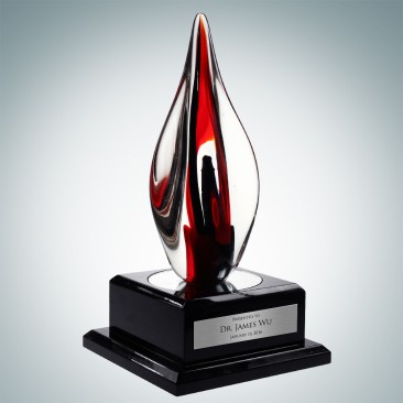 Art Glass Red Contemporary Award with Piano Finish Blackwood Base