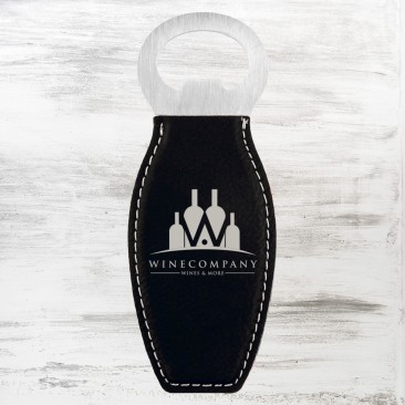 Black/Silver Leatherette Bottle Opener with Magnet