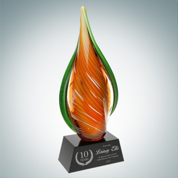 Art Glass Orange Creamsicle Award with Black Crytal Base