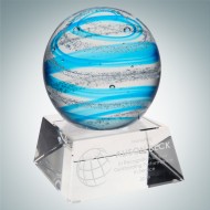 Art Glass Blue Jupiter Award with Clear Base
