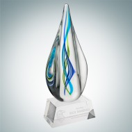 Art Glass Teal Aurora Award with Clear Base 
