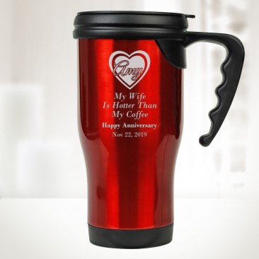 Red Stainless Steel Travel Mug with Handle 14oz