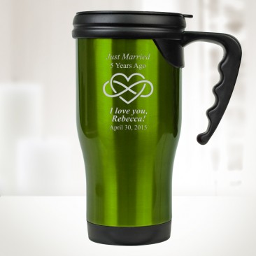 Green Stainless Steel Travel Mug with Handle 14oz