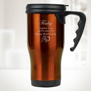 Orange Stainless Steel Travel Mug with Handle 14oz
