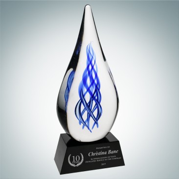 Art Glass Ocean River Award with Black Crystal Base 