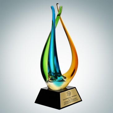 Art Glass The Tripod Award with Black Crystal Base